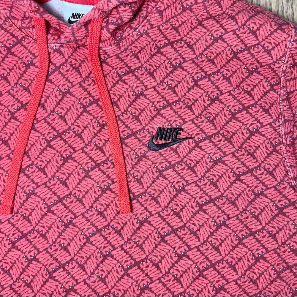 Nike Essentials Red All Over Print Pullover Hoodie Sweatshirt Size Small - Picture 5 of 16